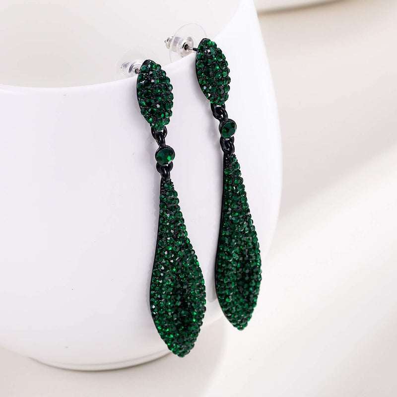 EVER FAITH Women's Austrian Crystal Double Waterdrop Bridal Pierced Dangle Earrings Green Black-Tone - Image 2